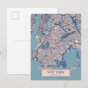 New York United States Breezy City Map Travel Postcard