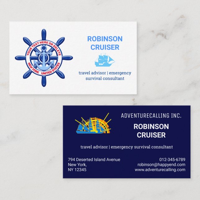 New York, United States, Customisable, Sea Travel Business Card (Front/Back)