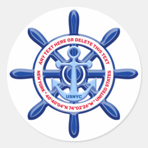 New York, United States, Customisable, Sea Travel Classic Round Sticker