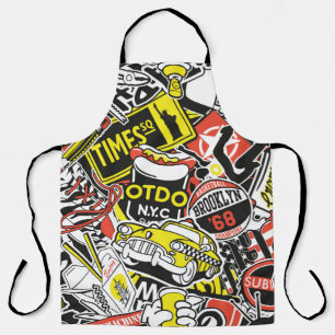 New York urban sticker patchwork abstract vintage Apron