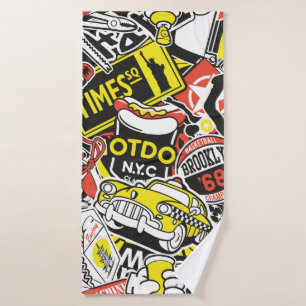New York urban sticker patchwork abstract vintage Bath Towel
