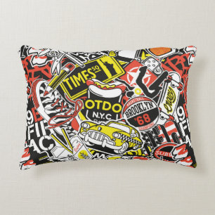 New York urban sticker patchwork abstract vintage  Decorative Cushion