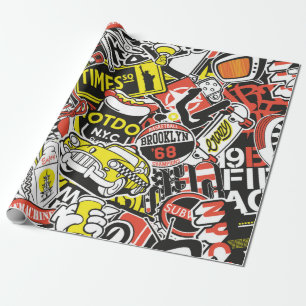 New York urban sticker patchwork abstract vintage Wrapping Paper