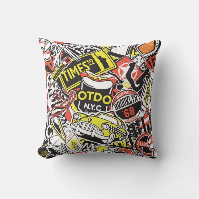 New York urban: sticker patchwork. Cushion (Front)