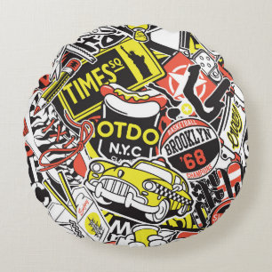 New York urban: sticker patchwork. Round Cushion