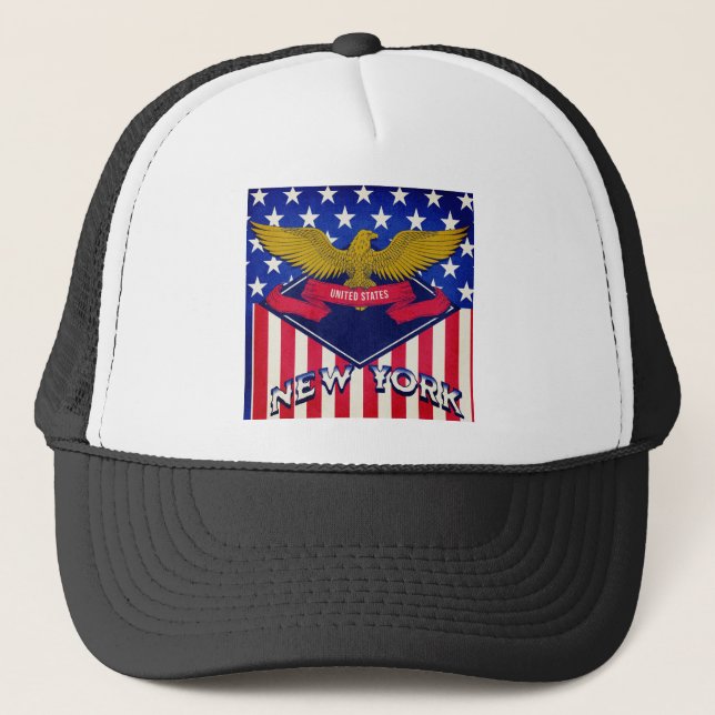 New York USA Flag Trucker Hat (Front)