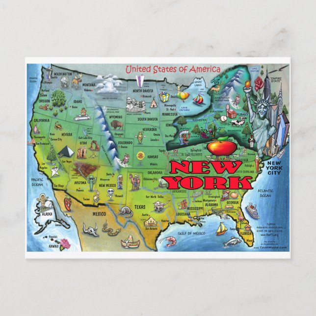 New York USA Map Postcard (Front)