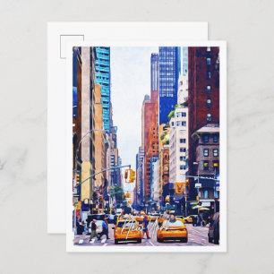 New York USA Oil Paint City Landscape Postcard