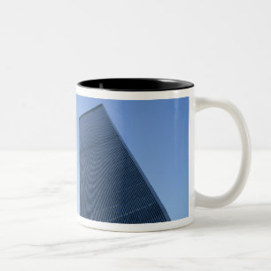 New York, USA. View up at twin towers of the Two-Tone Coffee Mug
