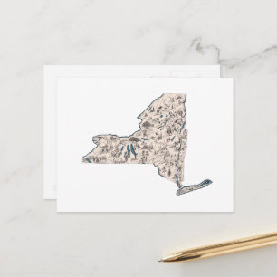 New York Vintage Picture Map Postcard
