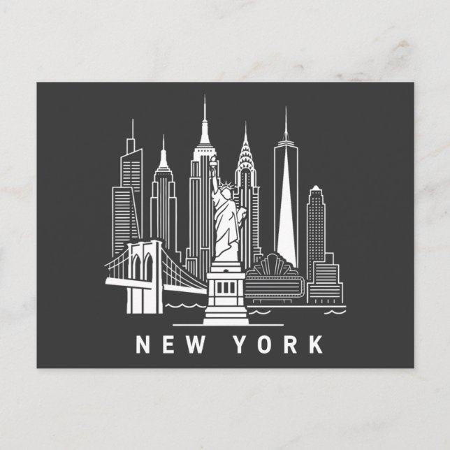 New York Vintage Skyline Postcard (Front)