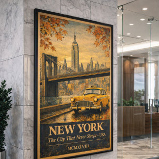 New York Vintage Travel Poster | Brooklyn Bridge 