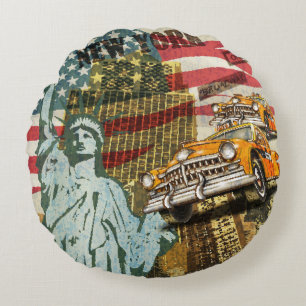New York vintage travel poster. Round Cushion