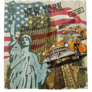 New York vintage travel poster. Shower Curtain