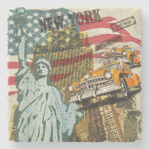 New York vintage travel poster. Stone Coaster