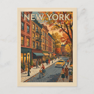 New York Vintage travel Street Scene Postcard