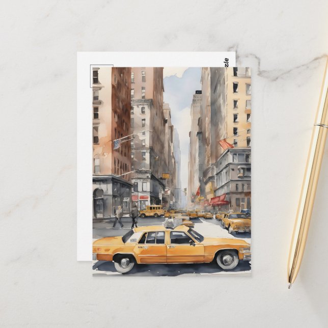 New York watercolor art Postcard (Front/Back In Situ)