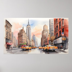 New York watercolor art Poster