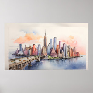 New York watercolor art Poster