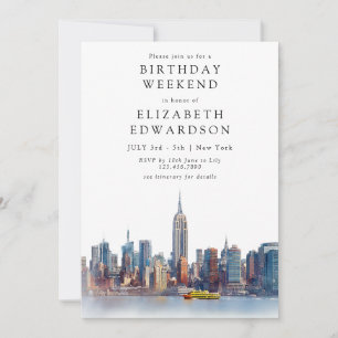 New York Watercolor Birthday Weekend Invitation