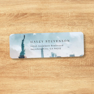 New York Watercolor Illustration Skyline Wedding Return Address Label