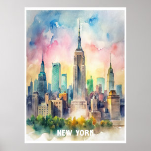 New York Watercolor Painting Poster