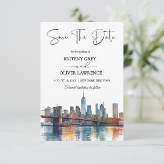 New York Watercolor Skyline Destination Save The Date