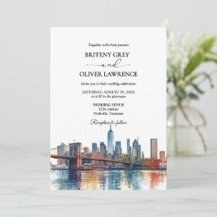 New York Watercolor Skyline Destination Wedding  Invitation