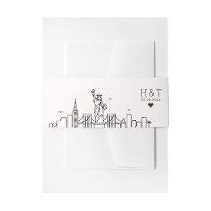 New York Wedding   Stylised Skyline Monogram Invitation Belly Band