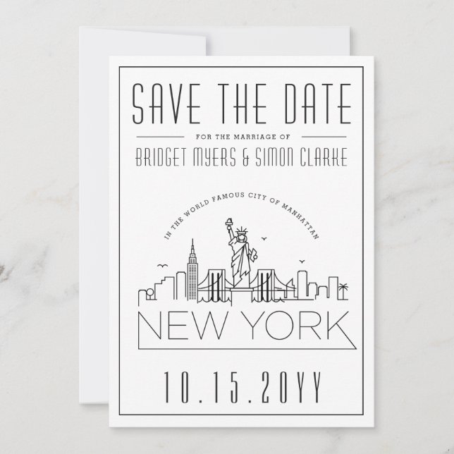 New York Wedding | Stylised Skyline Save the Date Invitation (Front)