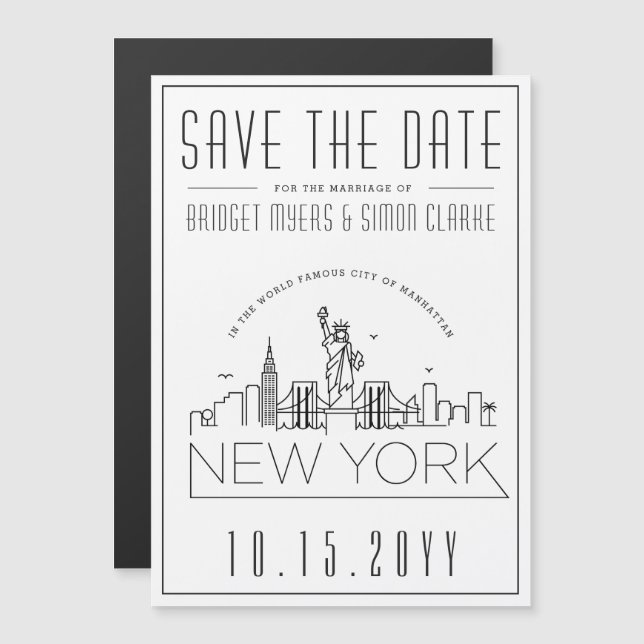 New York Wedding | Stylised Skyline Save the Date Magnetic Invitation (Front/Back)