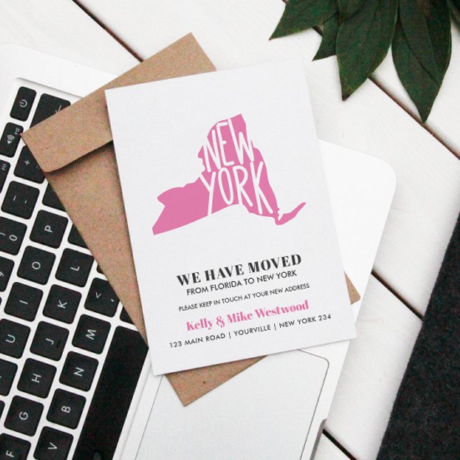 NEW YORK We've moved New address New Home Postcard (Pink Silhouette: Announce Your Change of Address in Style with Our Modern New York Postcard)