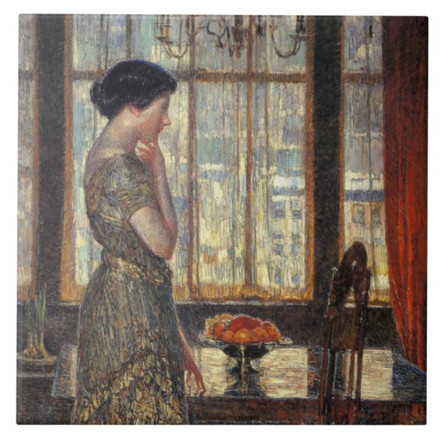 New York Window in Winter (by Childe Hassam) Ceramic Tile (Front)