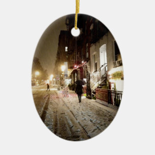 New York Winter - Snow on the Lower East Side Ceramic Tree Decoration