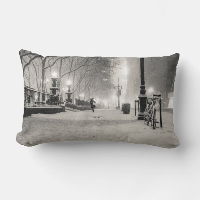 New York Winter - Snowy Night - Bryant Park Lumbar Cushion (Front)