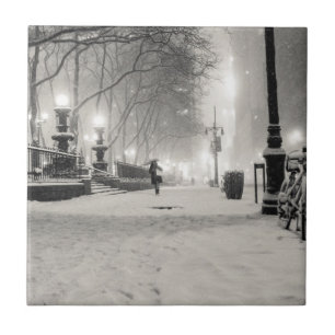 New York Winter - Snowy Night - Bryant Park Tile