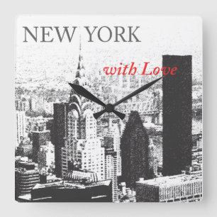 New York with Love Square Wall Clock