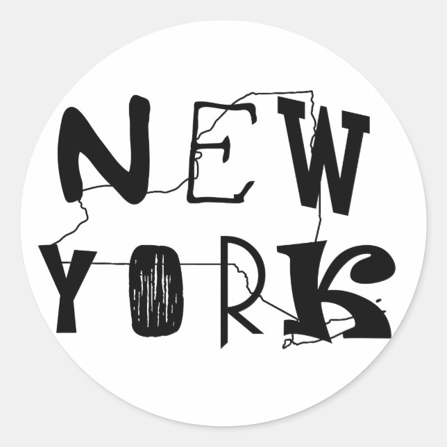 New York with NY State Outline Classic Round Sticker (Front)