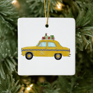 New York Yellow Cab Taxi Christmas Gifts Ceramic Ornament