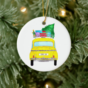New York Yellow Cab Taxi Christmas Gifts Ceramic Ornament