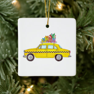 New York Yellow Cab Taxi Christmas Gifts Ceramic Ornament