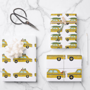 New York Yellow Cab Taxi Christmas Gifts Wrapping Paper Sheet