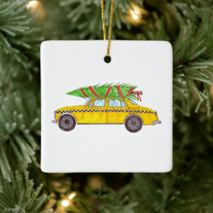 New York Yellow Cab Taxi Christmas Tree Ceramic Ornament