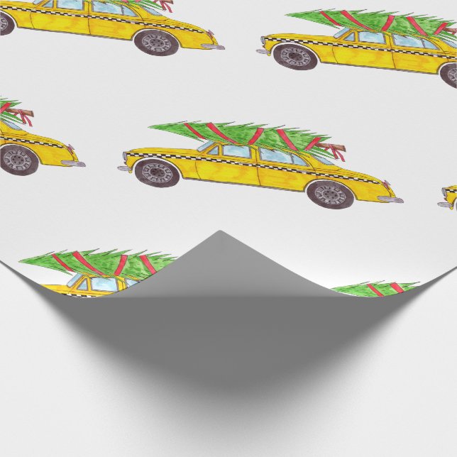 New York Yellow Cab Taxi Christmas tree Wrapping Paper (Corner)