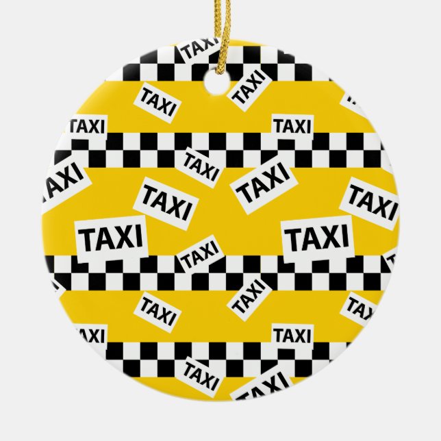 New York Yellow Taxi Cab Driver Checkerboard Ceramic Ornament (Front)