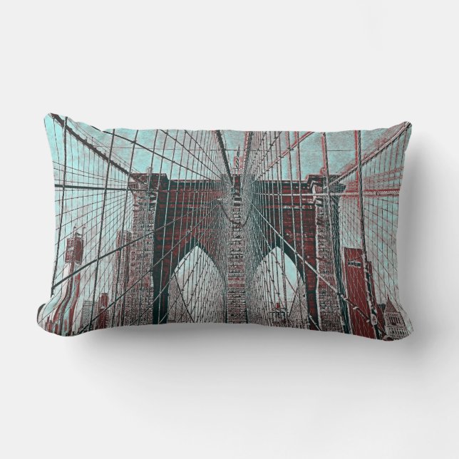 New York's Brooklyn Bridge and Freedom Tower Lumbar Cushion (Front)