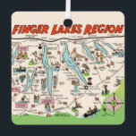 New York's Finger Lakes Metal Tree Decoration<br><div class="desc">It's a terrific vintage illustrated postcard map of the Finger Lakes,  NY repurposed on a fun ornament.  The front image is fixed but you can reposition the back image and / or personalise it.</div>