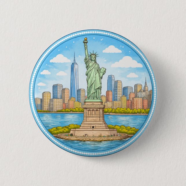 New York's Statue Of Liberty 6 Cm Round Badge (Front)