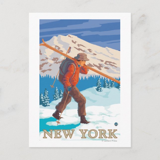 New YorkSkier Carrying Skis Postcard (Front)