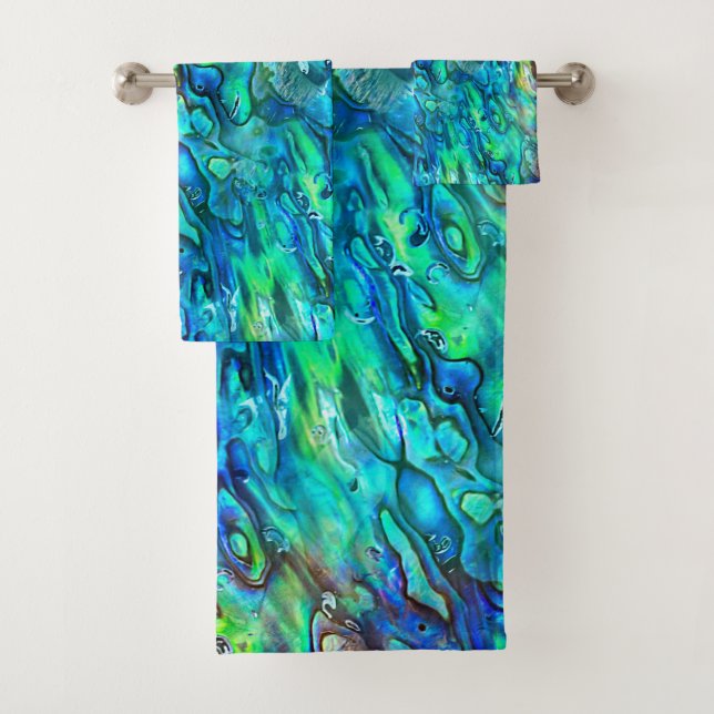 New Zealand Abalone Paua Shell Pattern 1 Bath Towel Set (Insitu)